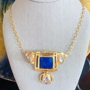 Marcia Moran 18k Gold Plated Lapis Necklace with Teardrop Zirconia